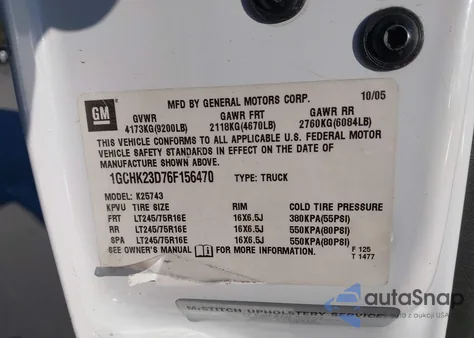 2006 Chevrolet Silverado 2500Hd Lt3 from USA, damaged, VIN 1GCHK23D76F156470